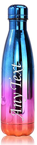 Personalised Insulated Water Bottle 12 Hours Hot & 24 Hours Cold 500ML / 17oz Vacuum Flask Stainless Steel Bottles for Christmas Gift School Office & Hiking Outdoor(Blue & Pink,Text)