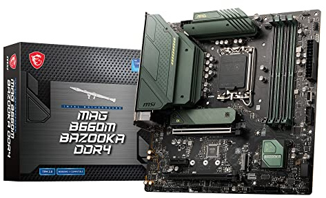 MSI MAG B660M Bazooka DDR4 Mainboard Micro-ATX - unterstützt Intel Core Prozessoren 12. Generation, LGA 1700 - DDR4 Memory Boost 4800+MHz/OC, PCIe 4.0 x16 Slot, 2 x M.2 Gen4 Slots, 2.5G LAN