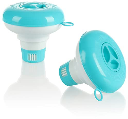 com-four® 2X galleggianti dosatori per la Piscina - dosatore Chimico per pastiglie di Cloro o bromo - per l'erogazione dosata di additivi per Piscine (2 x 12,7 cm)