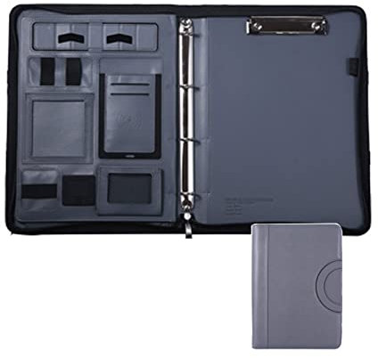 LDFSPD Konferenzmappe A4 Schreibmappe Geschäfts Dokumentenmappe Leder Businessmappe Mit 10000mAh Powerbank Für Damen Und Herren Büro Schule Und Studium (Color : Gray)