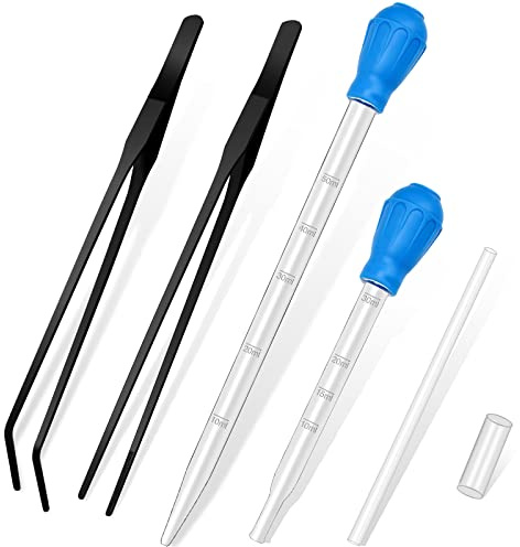 2 Pieces Aquarium Coral Feeder with 2 Pieces Stainless Steel Straight and Curved Feeding Long Tweezers, Acrylic Coral Spot Feeder Long Tube Reptile Feeding Tools for Aquatic Plant Lionfish Marine Fish