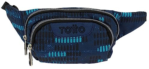 TOTTO - Riñonera para Niños, Modelo Gancho, Capacidad 1 L, con 1 Compartimento Principal y 1 Bolsillo Delantero, Tejido Poliéster de Alta Densidad y Calidad, Tira Ajustable, Estampado Azul Jaspeado