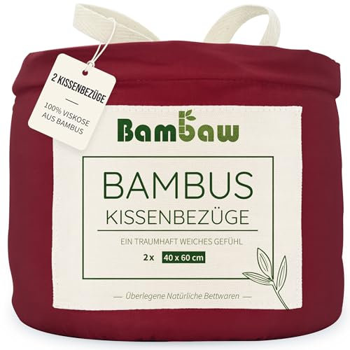 Bambaw Kissenbezug 40x60 Bambus, 2-er Pack, kühlende Bettwäsche, antiallergische Bettwäsche, haarfreundliche Bambus Kissenbezüge, antibakterieller Kopfkissenbezug (Burgunderrot)