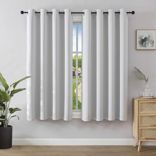 Joydeco Blickdichte Vorhänge mit Ösen Gardinen Weiß 2 Stück H 158 x B 132 Verdunkelungsvorhang Weiss Thermovorhang Hitzeschutz, Ösenvorhang für Schlafzimmer Wohnzimmer
