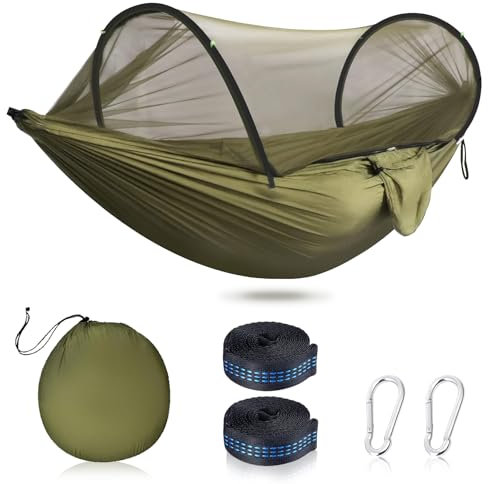 Outdoor-Hängematte 260 x 140 cm Camping-Hängematte 2 Personen 200 kg Tragkraft ultraleichte Reise-Hängematte mit 1 Paar Aufhängungsset für Verwendung auf Terrassen, Rasenflächen oder im Freien