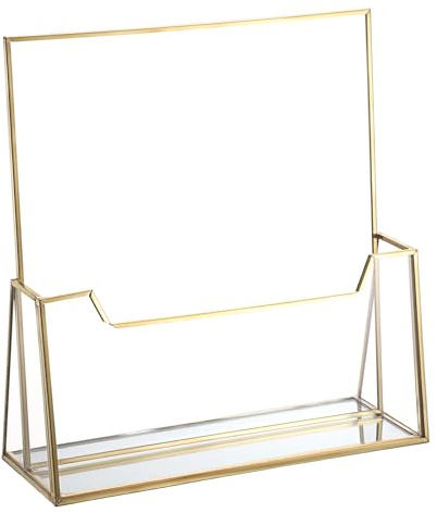 SUMTree Soporte de exhibición de folletos de vidrio de metal dorado – Soporte de almacenamiento para folletos de literatura para encimera, 23 x 8 x 23,8 cm