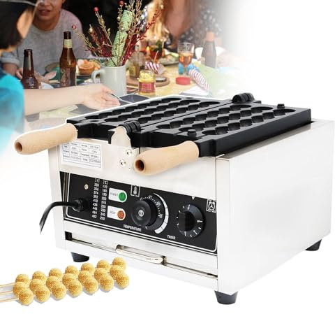 Máquina Para Hacer Gofres Con Esferas De 1500 W, Máquina Para Hacer Brochetas Para Gofres, Con Perilla De Control De Temperatura Y Perilla De Sincronización/Mango De Madera Antiescaldaduras