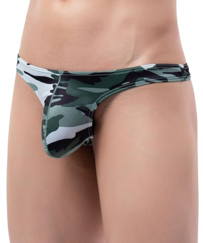 VemeFufu Mens Camouflage Thong Underwear for Men T-String Tanga Low Rise Stretch Briefs Bulge Pouch Sexy G-String Underpants Costume Bikini. 1 Pack Light Green
