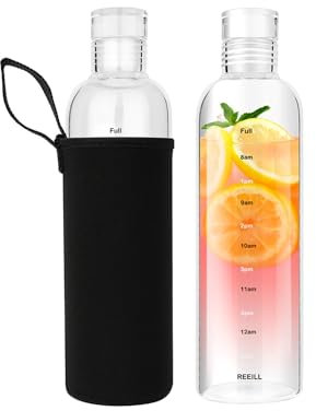 Hniuyun 500ml Water Bottles with Time Marker and Non-slip Sleeve, Reusable Clear Glass Drinking Bottles, Suitable For Office, Gym, Outdoors, 2 Pack