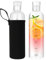 Hniuyun 500ml Water Bottles with Time Marker and Non-slip Sleeve, Reusable Clear Glass Drinking Bottles, Suitable For Office, Gym, Outdoors, 2 Pack