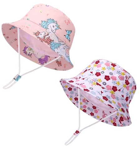 Utensilsto Sonnenhut Kinder 2er Pack, UV Schutz Fischerhut mit verstellbarem Kinnriemen für Mädchen Jungen, atmungsaktiver Frühling Sommerhut für Strand Urlaub Outdoor, Kopfumfang 52 cm