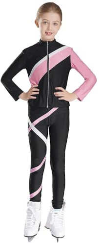 MTKSFDC Trainingsanzug Mädchen Kinder-Mädchen-Eiskunstlauf-Gymnastik-Sportanzug, langärmelig, sportliches Sweatshirt-Oberteil mit Leggings, Yoga-Workout-Lauf-Trainingsanzug(Pink C,6)