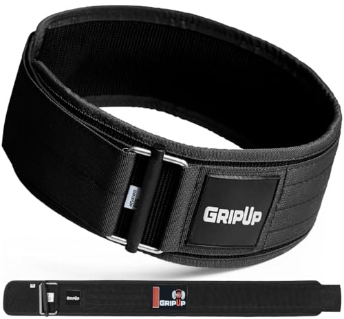 GripUp Weight lifting Belt AUTO LOCK 4” Premium Gym Belt Adjustable Buckle Olympic Cross Training Back Support Men & Women Fitness Powerlifting Bodybuilding Weightlifting Deadlift