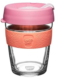 KeepCup Brew, Reusable Coffee Cup - Tempered Glass and Splashproof Sipper Lid, Medium 12oz/340ml - Tangerine