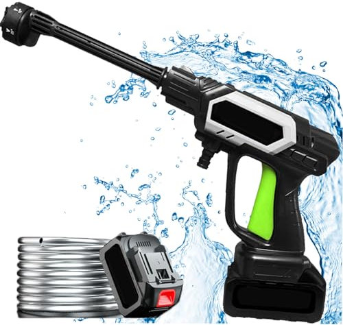 Limpiador de alta presión con 2 baterías de pago, manguera de 5 m, boquilla ajustable 6 en 1, para coche, terraza, ventana, césped, mascotas