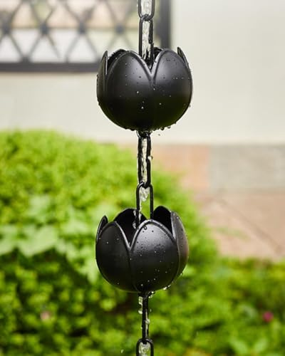 HynJGih Cadenas de Lluvia Cadena de Lluvia de Loto Negro for canalones Exteriores, recogedor de Lluvia de jardín japonés, decoración de Porche Delantero de Patio, 6 Tazas/m(2.6m/8.5ft)