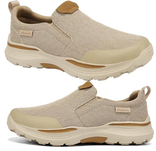Scarpe Pianta Larga Uomo Senza Lacci Casual Mocassini Ortopedici con Strap Sneakers(Beige,43 EU)