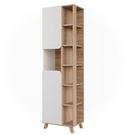 Vicco Badschrank Sonoma/Weiß Karen 50x175x35 cm - Hochschrank, Mehr Ordnung im Badezimmer durch übersichtliche Ablage