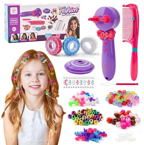 Set Treccine Magiche Bambina 3-in-1, Macchina Trecce Capelli Automatico con Accessori DIY, Perline e Decorazioni, Giocattolo Creativo per Bambine 5-12 Anni, Regalo Compleanno o Natale
