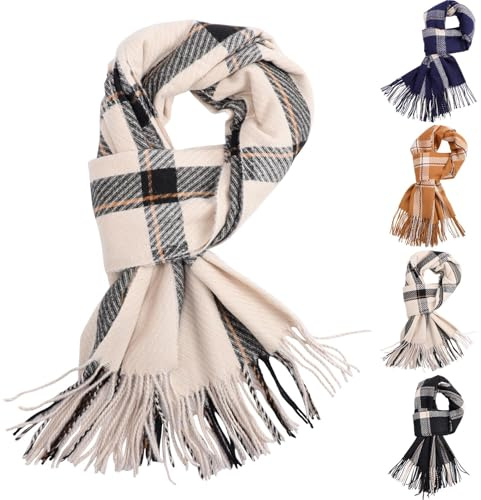 Mayoii Scarves for Women, Faux Cashmere Scarf for Women UK, Ladies Cashmere Scarf & Shawl, Winter Womens Scarf, Tartan Scrarf Gifts for Womens UK (Beige, One Size)