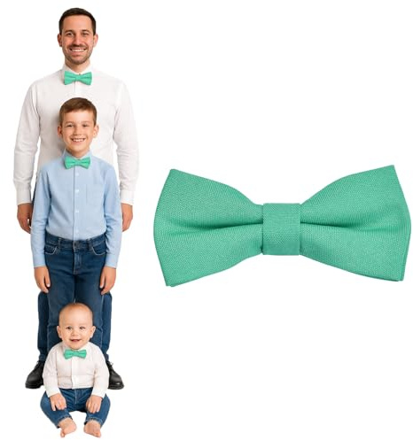 DonDon Pajarita hombre niños o bebés Verde menta mate, preatada y ajustable en longitud de gabardina de algodón - accesorio festivo para bodas, comuniones y celebraciones