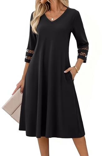 Zeagoo Summer Dresses for Women UK 3/4 Sleeve Elegant Tunic Dress A-Black
