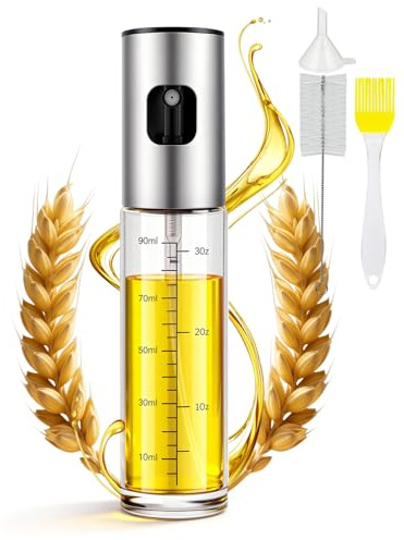 MRUN BONE Oil Sprayer for Cooking Oil, 100 ml Spray Bottle Oil, Glass Oil Atomiser Kitchen Oil Spray Bottle Hot Air Fryer, Oil Sprayer with Scale & Funnel, Oil Spray for Oil & Vinegar 100% BPA Free