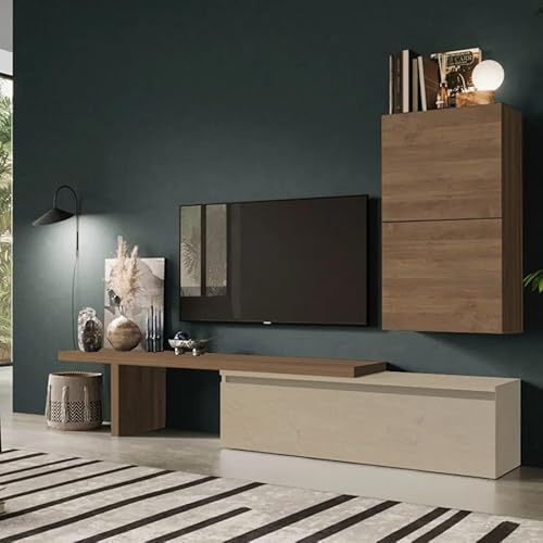 Totò Piccinni Parete Attrezzata Soggiorno MODULA, Mobile TV Sospeso con Cassettone, Mensolone e 2 Cubi, Design Moderno Made in Italy, 260x40x190 cm (Argilla/Rovere Mercure)