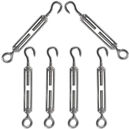 Rshuhx M5 Spannschloss 304 Edelstahl Spannschraube 6Stück verstellbare Spannschloss Haken und Ösen Wantenspanner Drahtseil Spannung Seilspanner Geeignet für Wäscheleine Rope Sonnensegel Befestigung