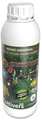 CULTIVERS Universeller ökologischer Flüssigdünger, 1 l natürlicher Dünger. NPK-Lösung (4-1-7) mit Mikronährstoffen (B, CU, Fe, MN, Mo und Zn) mit Aminosäuren