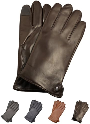 AKAROA ESTD 2019 Guanti in pelle da uomo TIM, funzione touchscreen, pelle italiana, fodera in maglia riciclata 50% cashmere e 50% lana, 5 taglie S - XXL, XL