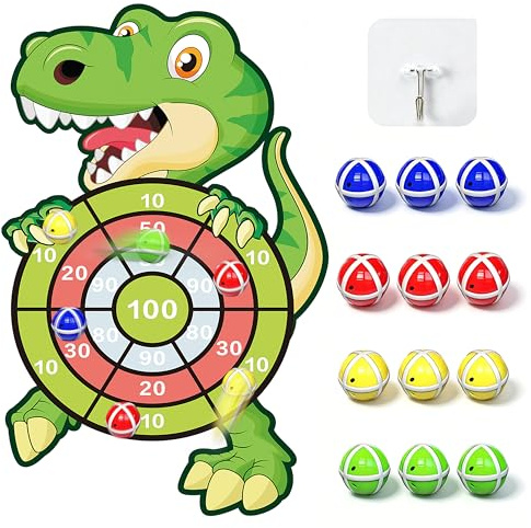 Toys for Age 3-12,30 Dinosaur Toys for Boys Kids Toy Dart Board Kids with 12 Sticky Balls Gifts for 3 4 5 6 7 8 10 Year Old Boys Kids Birthday Presents for 3 4 5 6 7 8 9 10 Year Olds Garden Games