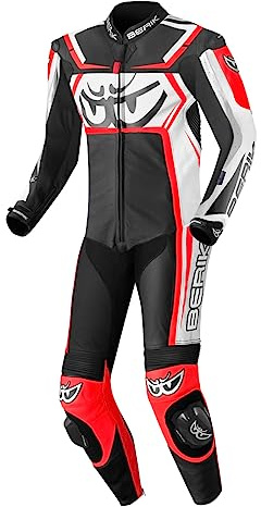 Berik Race-Tech Costume intero in pelle per moto, nero/rosso/bianco, 54