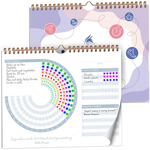 Clever Fox Calendario circular de hábitos, rastreador de hábitos diario inspirador de 24 meses con páginas coloridas, diario de rutina y objetivos (blanco y lavanda)