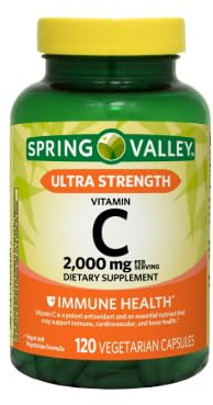 Ultra Strength Vitamin C Capsules Dietary Spring Valley Supplement, 2,000 mg, 120 Count and Bookmark Gift of YOLOMOLO