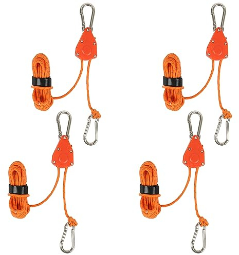 Kyaoayo 4 stycken Duty Heavy Rep spärr med krok, spännlina, camping, tältsnöre, 4 mm tält räddningsrep med repspännare, 4 meter lång, tältsnöre lysande för utomhus tältpresenning camping. Orange