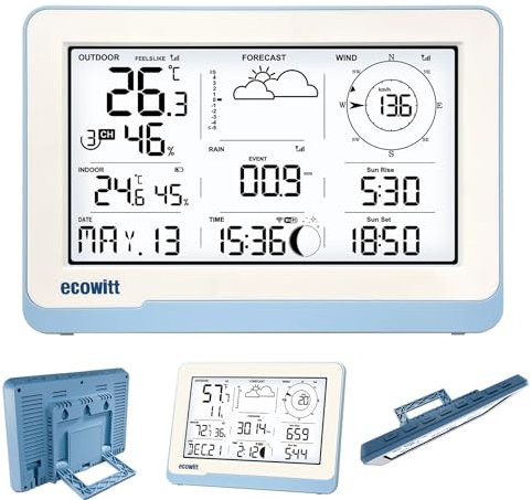 ECOWITT Console WS3800_C for Weather Stations, 7.5 inch Home Wireless LCD Display, Built-in Indoor 3 in 1 Sensors, Pair with WS69/WS90, IoT Intelligent Linkage Control, 868MHZ