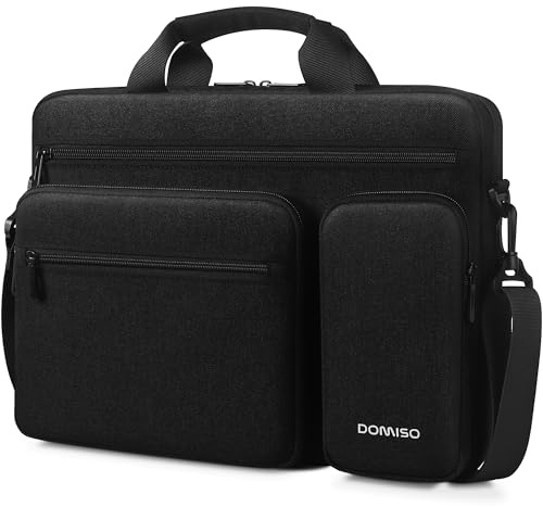 DOMISO Sacoche Ordinateur Portable 17,3 Pouces - Sac Messager Professionnel Résistante à l'Eau et Anti-Choc pour PC Portable 17-17,3 (Dell, HP, Lenovo, Acer, MSI, ASUS) - Noir