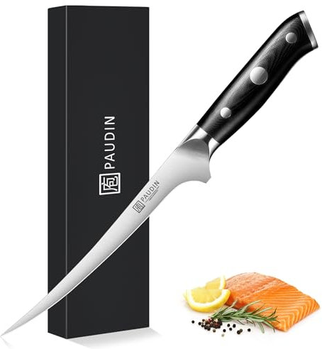 PAUDIN Filetiermesser fisch Messer 18 cm, Filitiermesser Scharf Fisch aus Deutscher Edelstahl 1.4116, Profi Küchenmesser Fischfiliermesser und Ultra Scharfe Messer mit Ergonomischer G10 Griff