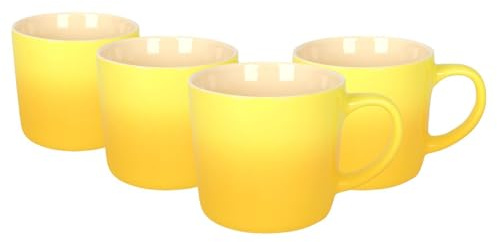 Argon Tableware Yellow Ombre Coffee Mug 330ml - Pack of 4 - New Bone China Tea Mug, Vegan Friendly Ceramic Cup, Glazed Stoneware Style Drinkware, Microwave Dishwasher Safe