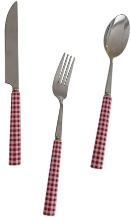 OFFSCH French Style Check Ceramic Handle Cutlery Steak Fork Spoon Knife For Home Restaurant Bbq And Catering With Ergonomic Comfortable Grip Resistant And Practical Design