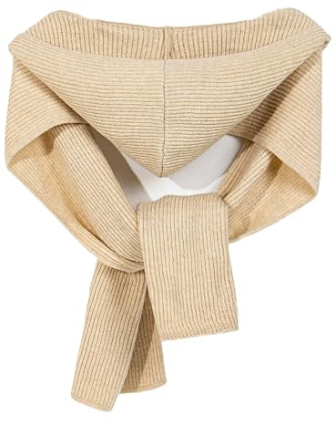 Einfarbiger Kapuzenschal, passender Strickschal, Schal, Mütze für stilvolle Wärme, kaltes Wetter, Damen-Schultertuch, Damen-Winter-Accessoires, beige, One size