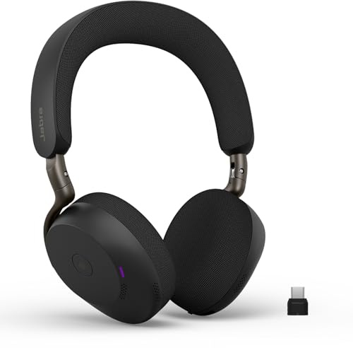 Jabra Evolve3 75 On-Ear Trådlöst Bluetooth Headset med Mikrofon, Svart | USB-C Bluetooth-adapter, AI Röstsamtal, Avancerad ANC, 22h Batteri, för MS Teams