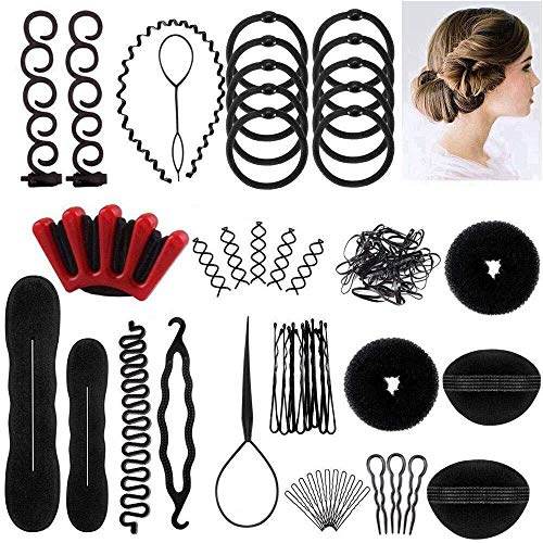 Juego De Accesorios De Peinado Para Hacer MoñOs, Herramienta Para Hacer Peinados Diy, Accesorios Para El Cabello, Kit De Herramientas De Peinado, Negro, Accesorios MáGicos Para El Cabello,53pc