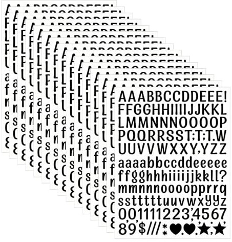 KQDRAVINE 15 Hojas de Letras Adhesivas, 3780 Piezas de Pegatinas Numeros, Kit de Letras Adhesivas y Letras para Manualidades DIY, álbumes de Recortes, Tarjetas de Felicitación, Buzones