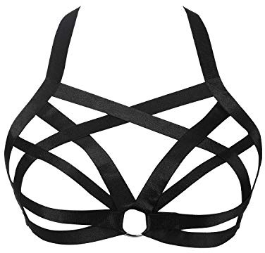 Jelinda Women Harness Elastic Cupless Cage Bra Hollow Out Strappy Crop Top (Color 11)One Size