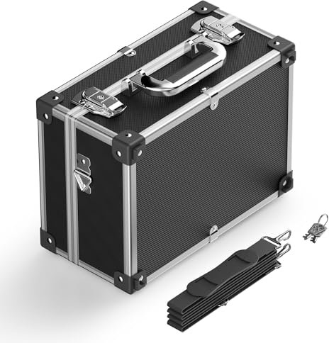 Mallette en PVC 32x23x16cm Verrouillable Bords renforcés Cadre en Aluminium Valise de rangement Outils DVD Box