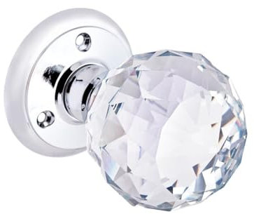 Hiatt Hardware - Glass Round Door Knob - Polished Chrome - 1 Pair - Fixings Included - 60mm Diameter - Interior Use
