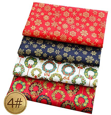 MoonyLI 4 Pezzi Tessuto di Cotone a Tema Natalizio Fasci di Tessuto Patchwork Pretagliato