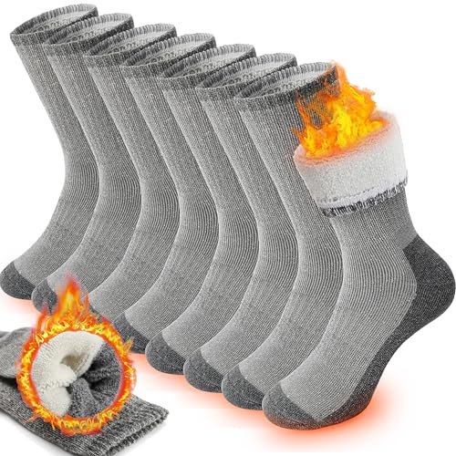 PROETRADE Chaussettes Homme Femme Chaudes en Laine Mérinos, Chaussettes Hiver Chaude Épaisses et Thermiques pour la Randonnée Cadeau Noel 4 Paires Chaussettes Homme 43-46 39 42 (Gris,M)